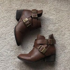 Brown Bucked Faux Leather Boots
